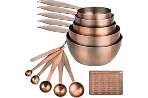Smithcraft Measuring Cups and Spoons Set, 12 Pieces Measuring Cup Set, Stainless Steel Measuring Cups, Metal Copper Measuring Cups Spoons, Dry Kitchen Measure Cup Spoon & Leveler & Measure Equivalents