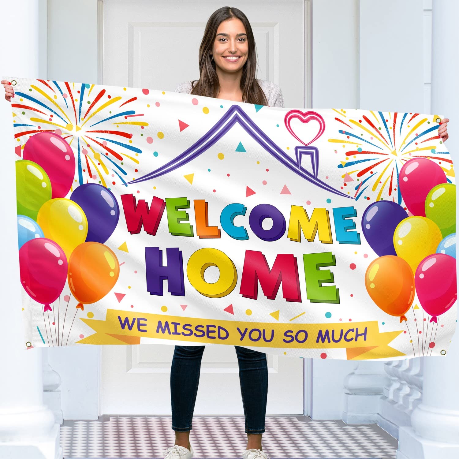 Welcome Home Banner - White Welcome Home Decorations 5ft x 3ft - Welcome Back Banner - We Missed You So Much