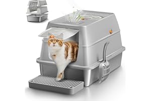 Eosarcu Stainless Steel Cat Litter Box with Lid, XL Large Enclosed High Sided Litter Box with Removable Lid, Carbon Filters -