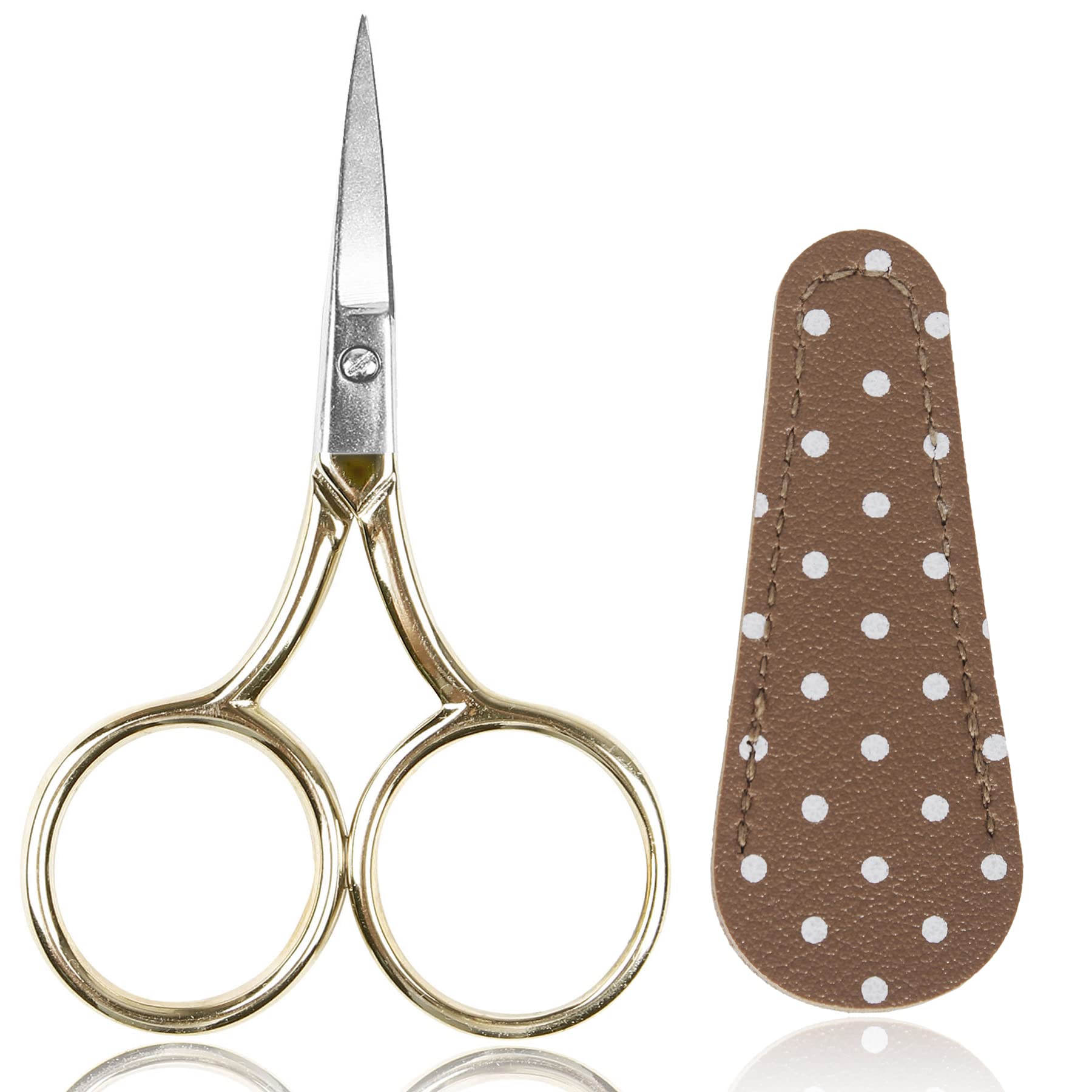 BIHRTC 3.6 Inch Small Thread Scissors Embroidery Scissors with Leather Scissors Cover Sewing Scissors Vintage Straight Sharp Stainless Steel Shears Scissor for Crafting Office Household Gold
