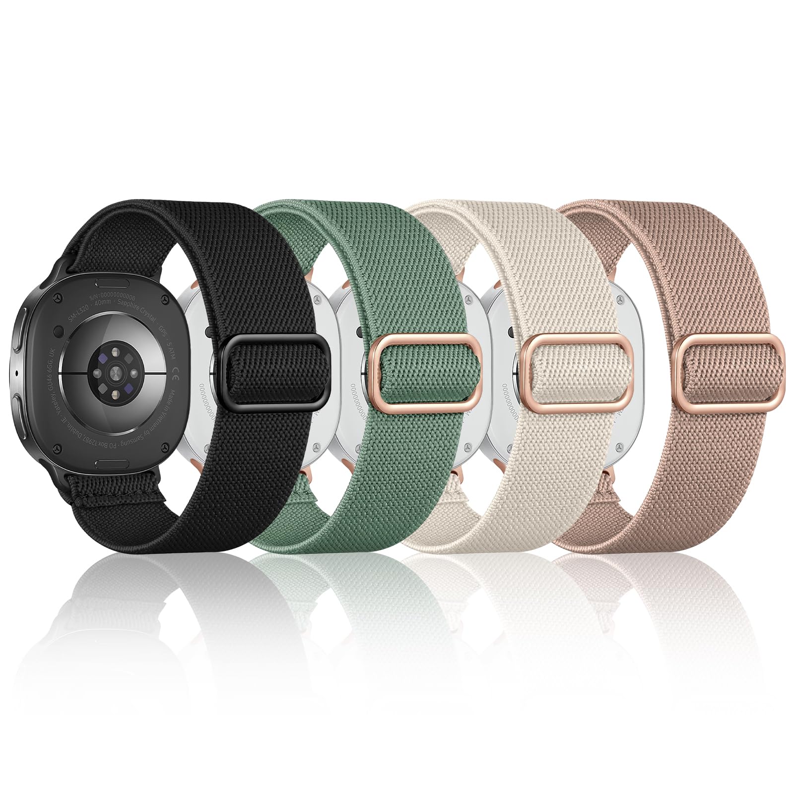 4 Pack Bands Compatible with Samsung Galaxy Watch 8 Band 40mm 44mm/Galaxy Watch 8 Classic Band 46mm, Soft Stretchy Breathable Nylon Sport Strap for Women Men