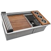 Ruvati 33-in Low-Divide Dual-Tier Workstation Kitchen Sink - RVH8255 | double bowl, undermount, 16-gauge, stainless steel