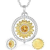 FANCIME Sunflower necklace Sterling Silver Gold Plated Anxiety Pendant for anti-stress, You Are My Sunshine Rotatable Jewelry Birthday Christmas Gifts for Women