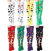 Geyoga 8 Pcs Clown Thigh High Socks for Women Christmas Thigh Highs Stocking Extra Long Colorful Vibrant Polka Dot Rainbow over The Knee Sock Novelty Gifts for Christmas Accessories Holiday Outfits