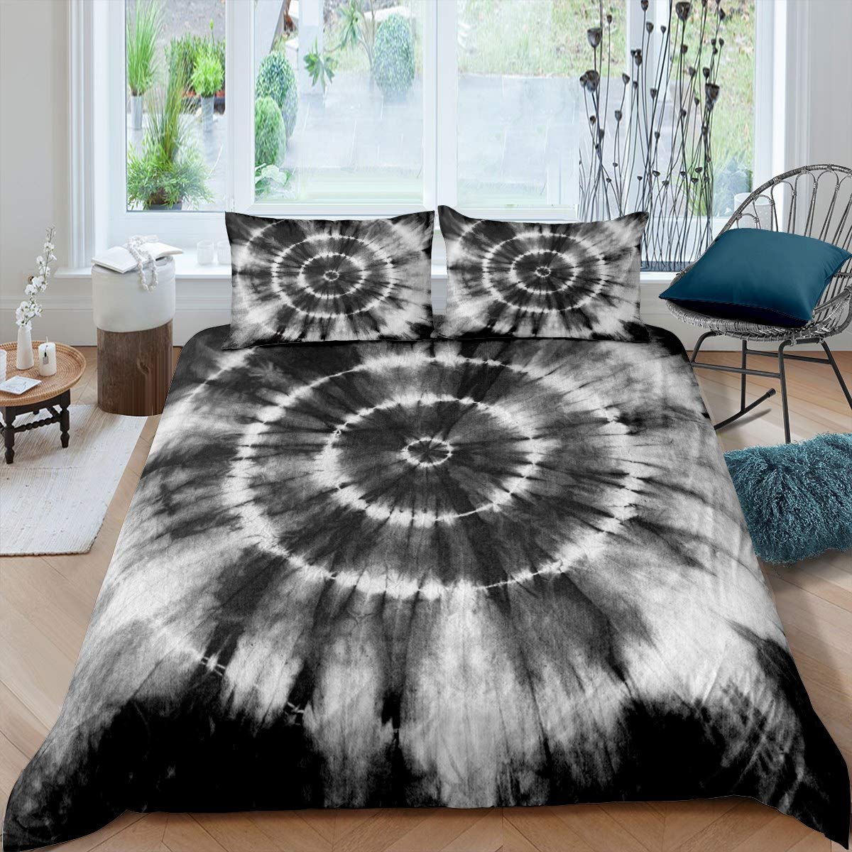 Loussiesd Tie Dye Bedding Set Boho Psychedelic Duvet Cover For Kids Children Teens Hippie Tie Dye Comforter Cover Bohemian Bedspread Cover Black White Bedroom Decor Quilt Cover 2Pcs Single Size โ image 1