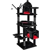 BEWISHOME Heavy Duty Cat Tree Tower, 63 in Gothic Cat Trees with Coffin Bed | Large Goth Cat Tree for Indoor Cats, Cat Condo with Scratching Posts for Adult Cats 20 lbs+, Tall Cat House, Black &amp; Red