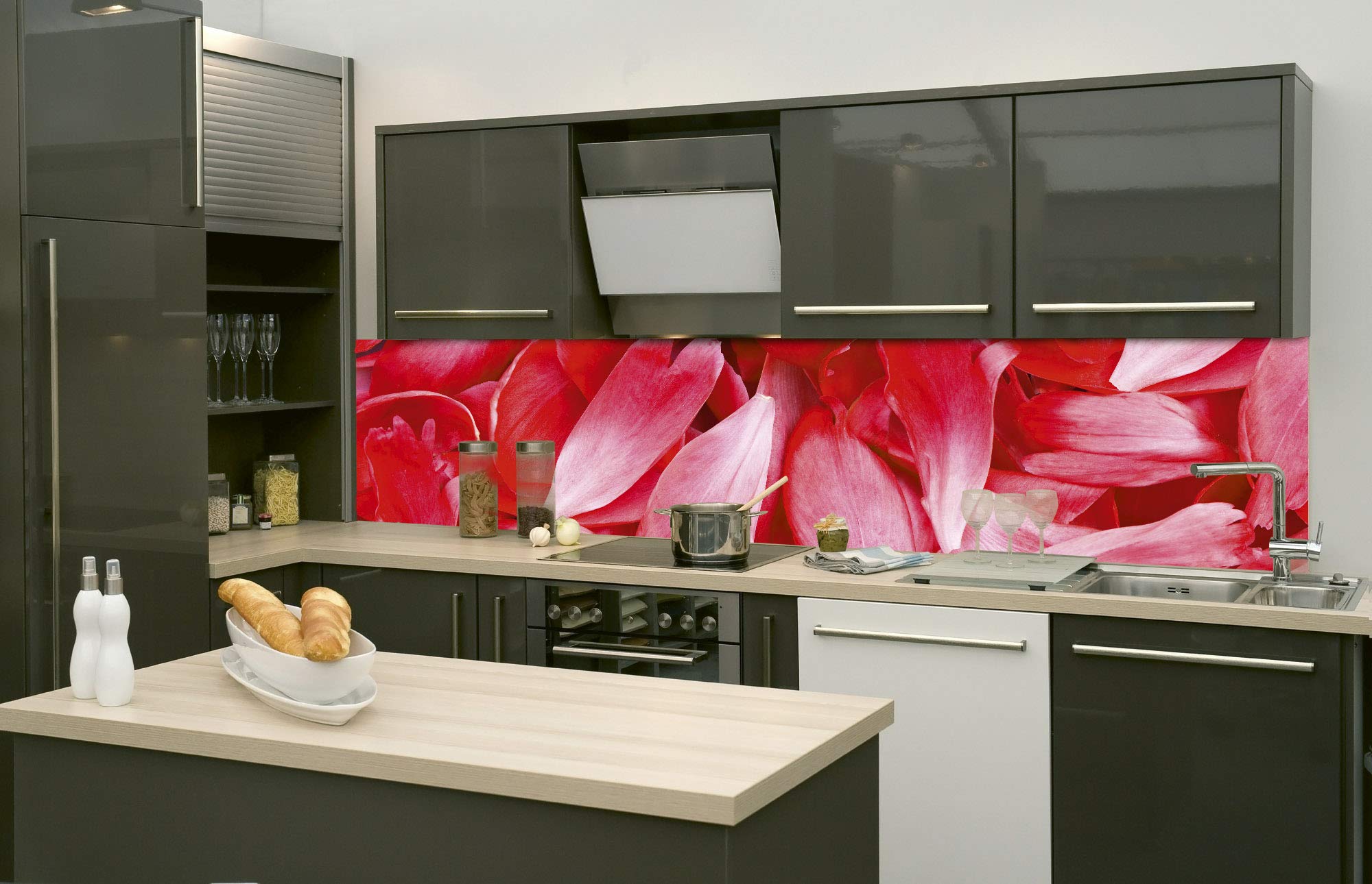 DIMEX LINE Peel and Stick Kitchen Backsplash Sticker RED Petals | Waterproof Decorative Wall Foil for Kitchen | Made in EU - 260.00 × 60.00 cm
