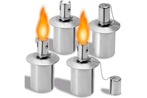 TaoTazon Stainless Steel Table top Torch Canister with Fiberglass Wick and Snuffer, 200ml Outdoor Fuel Torch for Arden Patio Yard