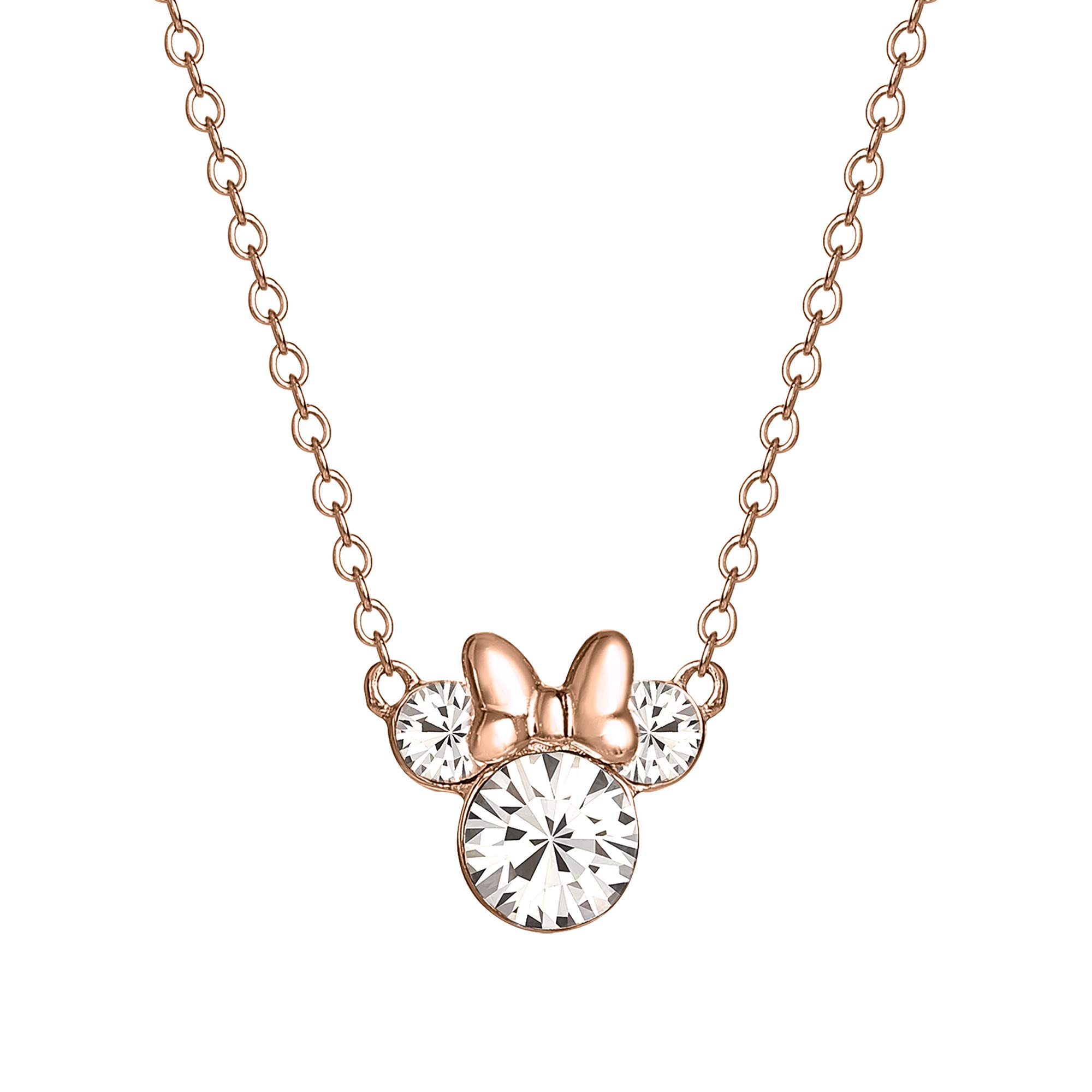 Minnie Mouse Silver and Rose Gold Stone Set Necklace N902302PRWL-16.PH