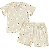 Ayalinggo Baby Girl Summer Outfits Short Sleeve Lettuce Trim Floral Tops + Shorts Set Infant Clothes