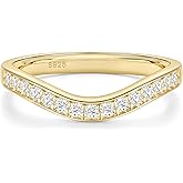 EAMTI 925 Sterling Silver Wedding Bands for Women Cubic Zirconia Wave Stackable CZ Curved Eternity Engagement Promise Gold Rings Size 4-10