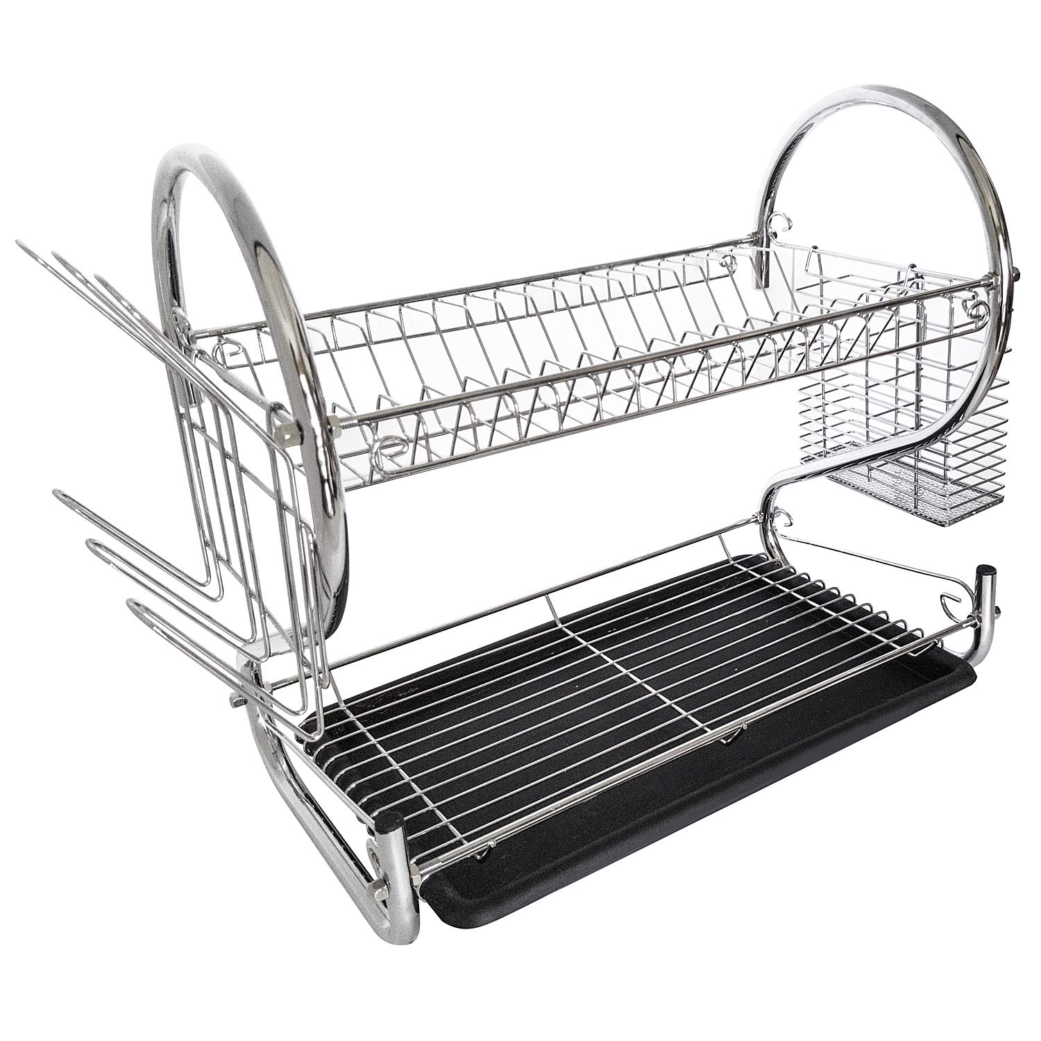 Tatkraft Helga 2 Tier Dish Drainer | Rustproof Chromed Steel Cutlery and Mug Holder | Removable Drip Tray |Size 39x56x25 cm