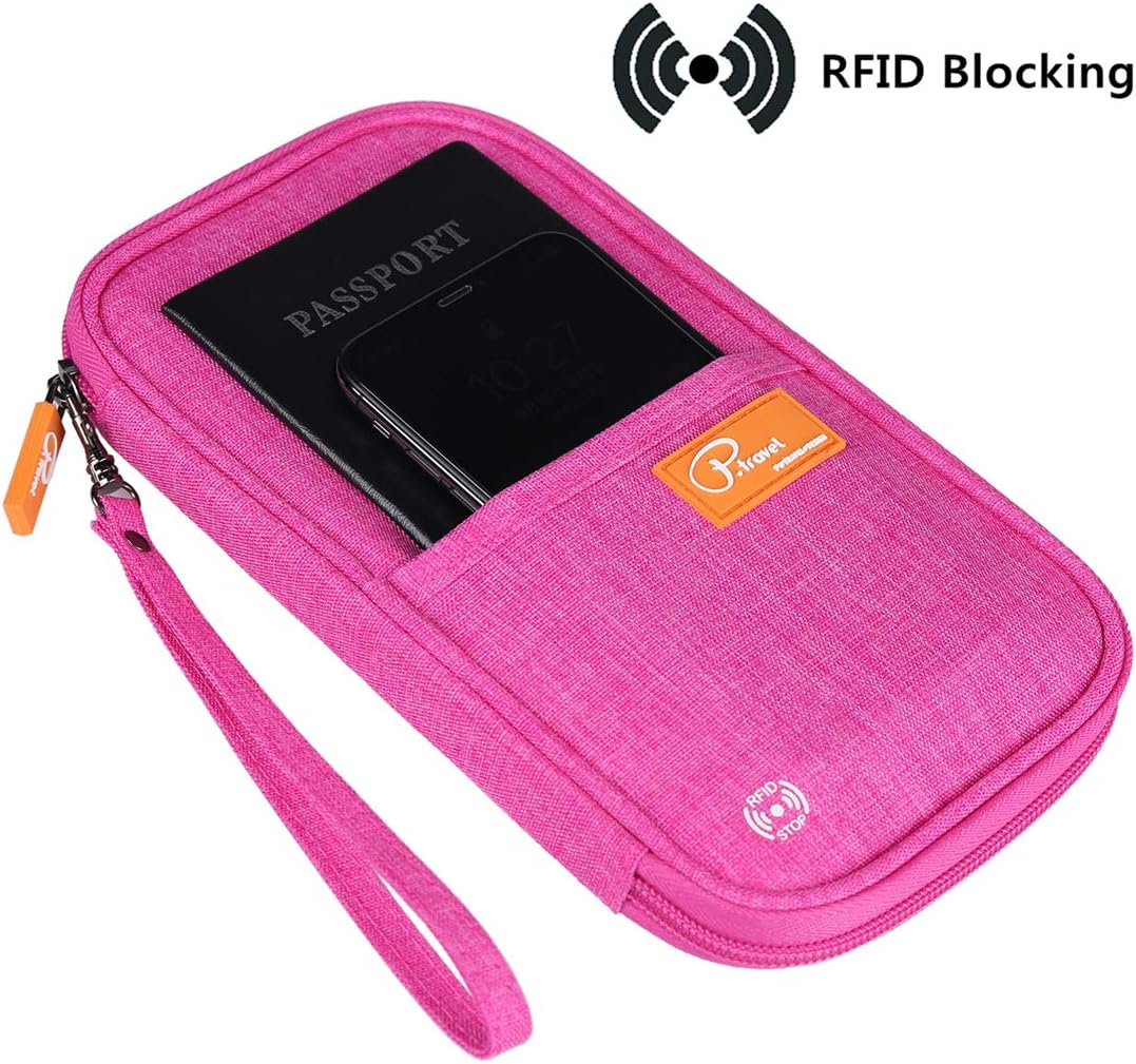  | VanFn RFID Travel Passport Wallet, Family Passport Holder, Trip Document Organizer P.Travel Series (Rose Red) | Travel Wallets
