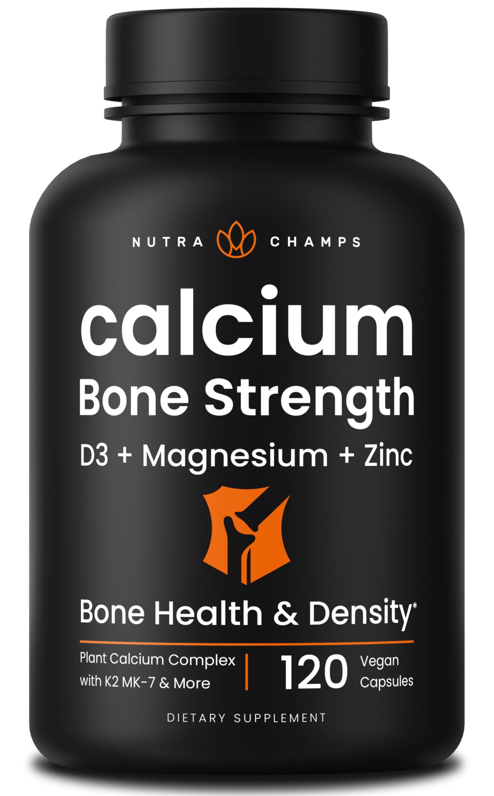 Calcium Supplement for Bone Strength | Plant Calcium Citrate + Vitamin D3, K2, Magnesium, Zinc, Potassium, Boron & Strontium | Premium Extra Strength Bone Health & Density Complex | 120 Vegan Capsules