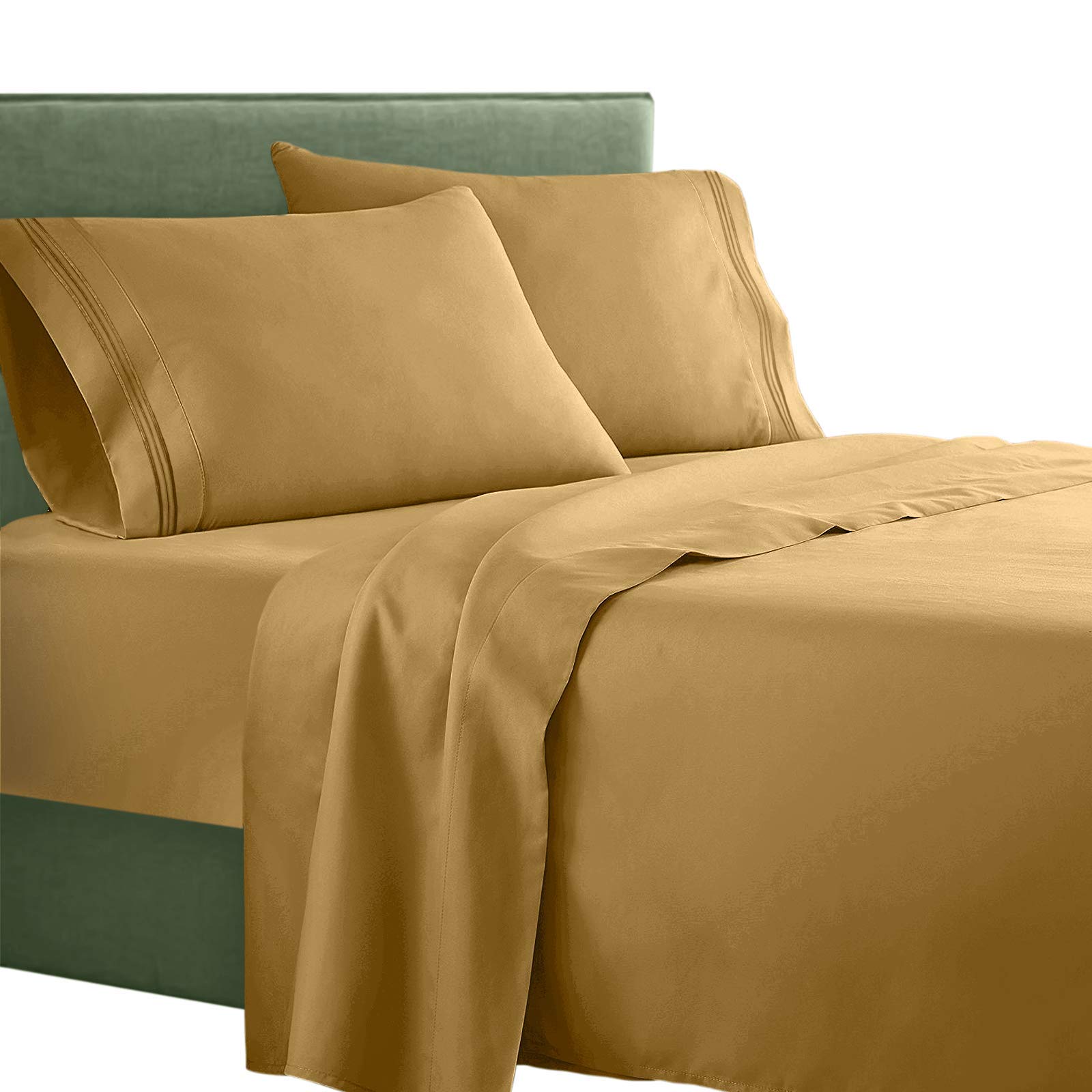 Clara Clark® Supreme 1500 4 piece Bed Sheet Set Talla De La Reina Gold Camel