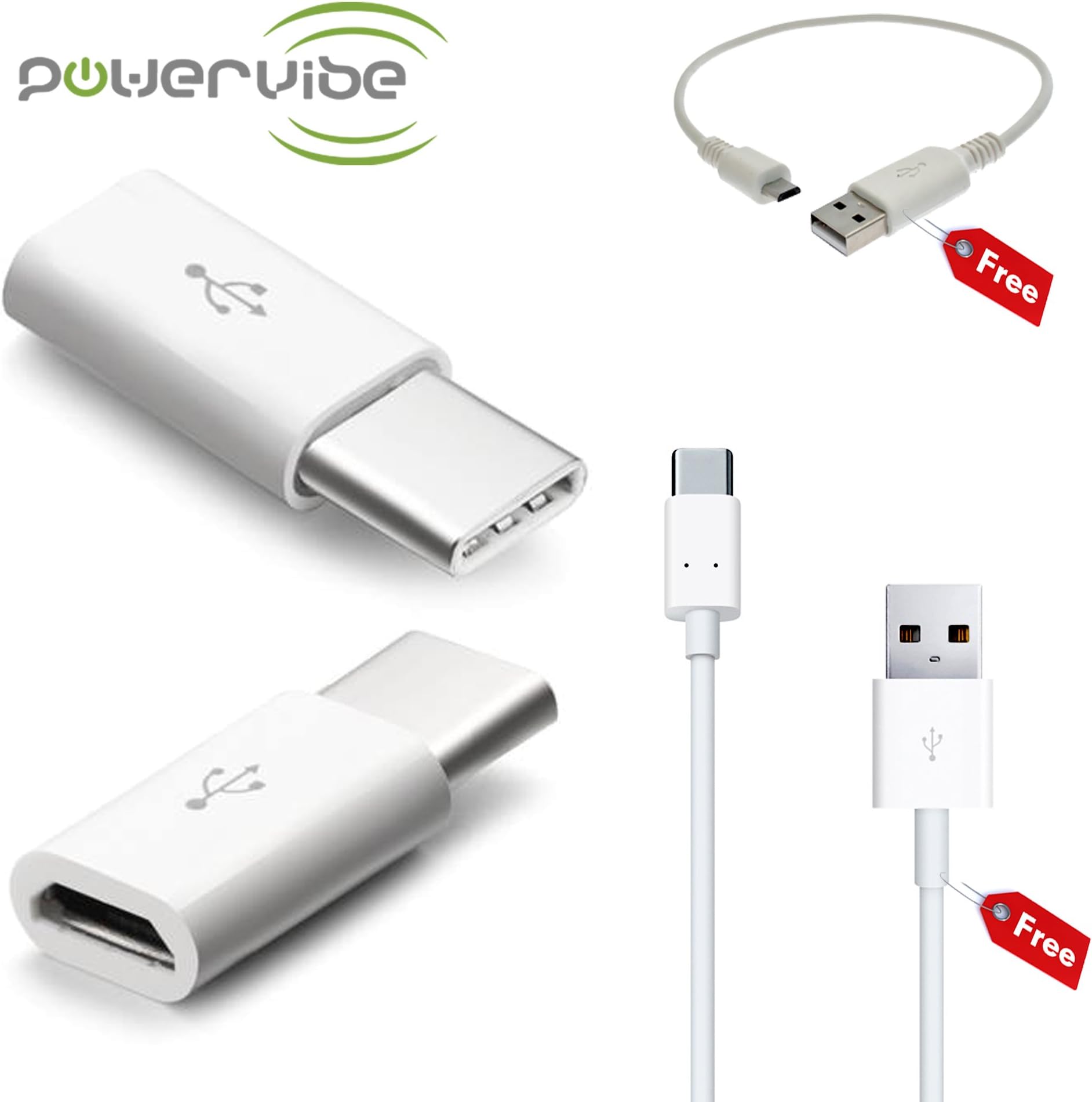 USB Type C Adapter Bundle – USB-C To Micro USB Converter Connector - Type C Male to Micro USB Female Cable – FREE 3.1 Fast USB Type C Charging Cable & FREE Micro USB Charging Cable