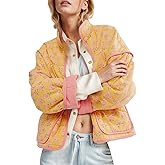 Wyeysyt Women's Cropped Quilted Jacket Floral Print Puffer Jackets Open Front Lightweight Jacket