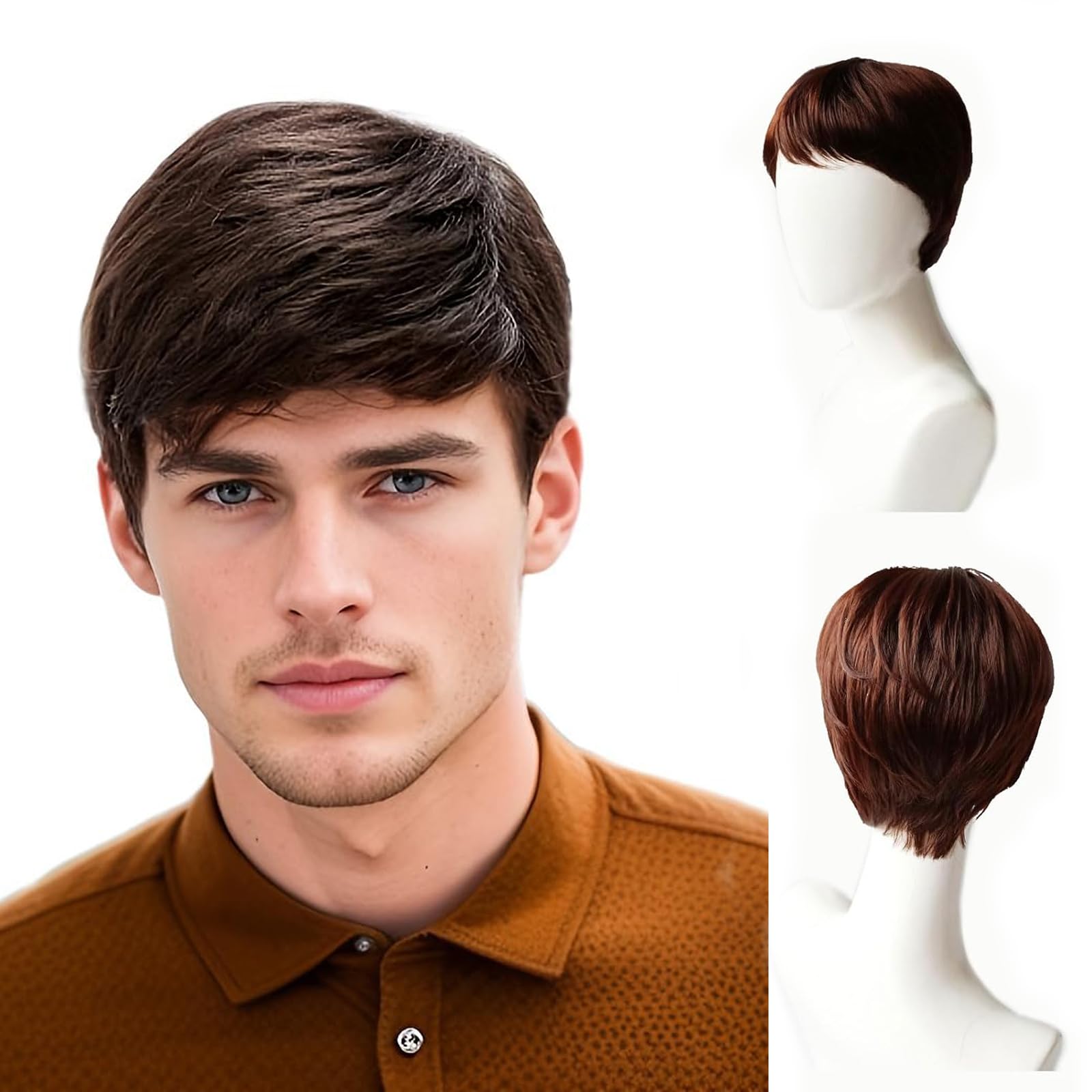Short Brown Wig for Men - Daily Costume with Adjustable Straps for Fancy Dress, Cosplay, Halloween