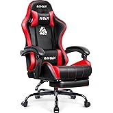 N-GEN GAMING Video Gaming Chair with Footrest Lumbar Support for Home Office High Back Recliner Height Adjustable Ergonomic Comfy Leather Computer Desk Chair (Red)