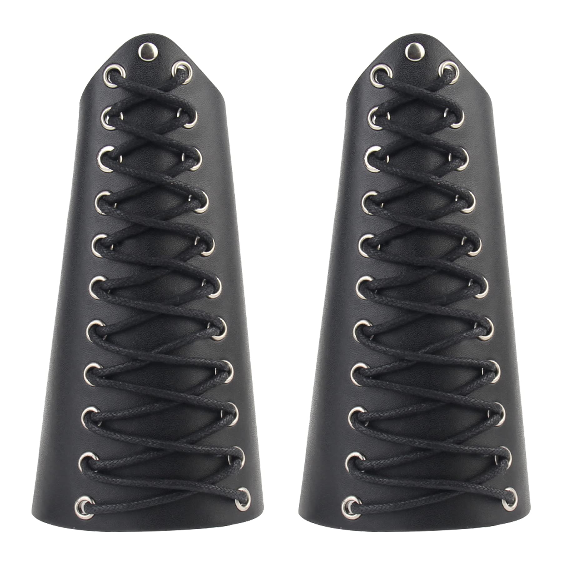 2 Pieces Viking Leather Bracers, Medieval Cuff Leather Wristband, Punk Knight Archery Bracers for Men Women (Black)