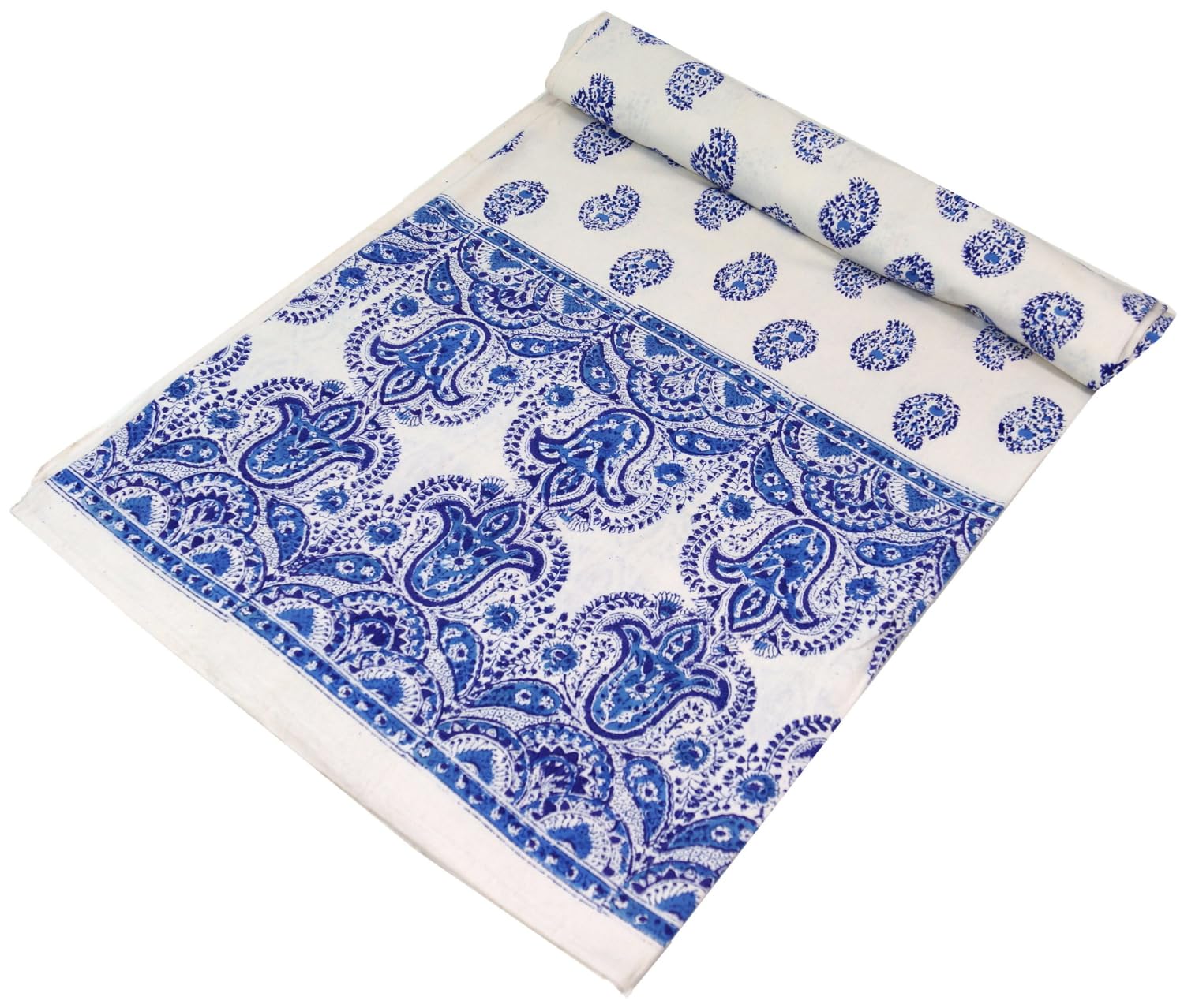 Guru-Shop Block Print Bedspread, Bedspread Sofa Throw, Handmade Hanging Board, Wall Towel Blue, Multicoloured - Design 20, Cotton, Size: Double 225x275 cm, Bedspreads with Block Print