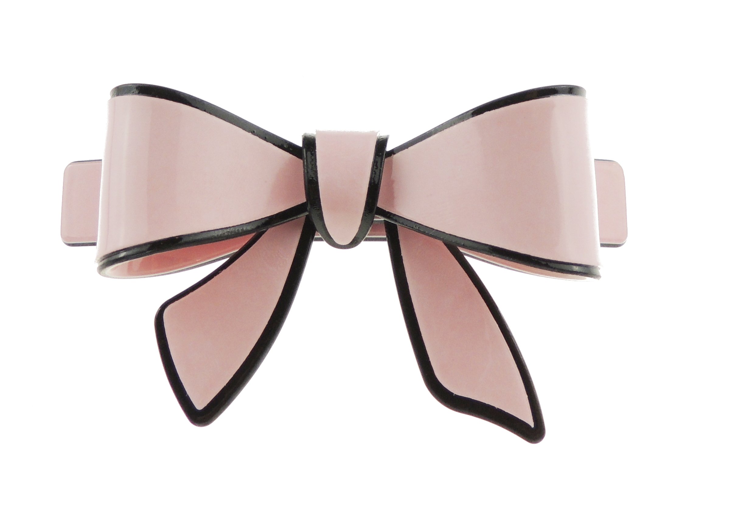 Pretty Chunky Candy Colour Acrylic Hair Barrette Black Edged Bow Baby Pink Thin Black