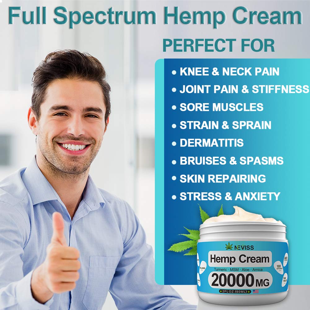 Hemp Cream for Pain Relief (20000 MG) - Natural Hemp Pain Relief Cream for Back Pain, Knee Pain, Neck Pain & Joint Pain Relief, Premium Hemp Pain Cream for Inflammation & Muscle Pain - Made in USA