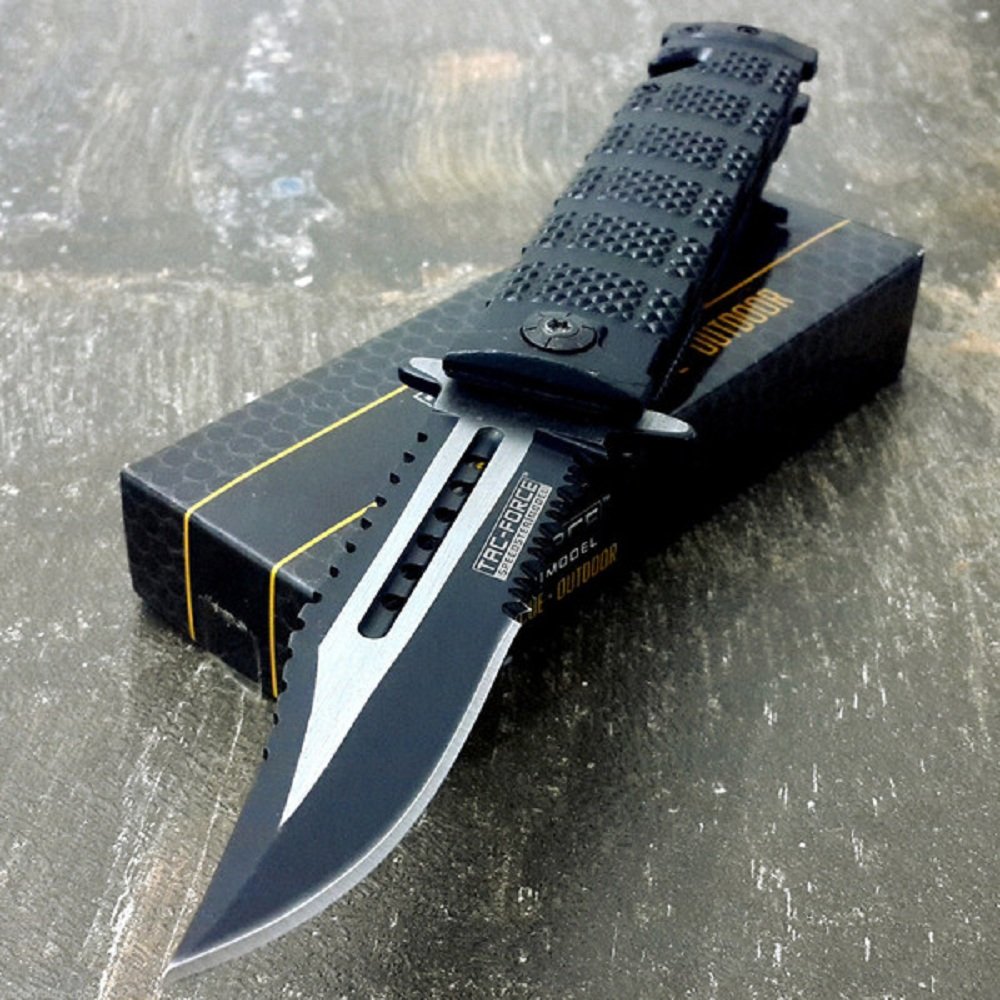 Tac Force Black Spring Assisted Open Sawback Bowie Tactical Rescue Pocket Knife 11 71hl 3lNF2L
