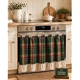 Rhaum Christmas Oven Skirt Plaid Kitchen Decor Door Cover Curtain Ruffle | Farmhouse Baking Tie Top Ribbon Ruffled Rustic Holiday Vintage Dishwasher Stove Ornament Adjustable