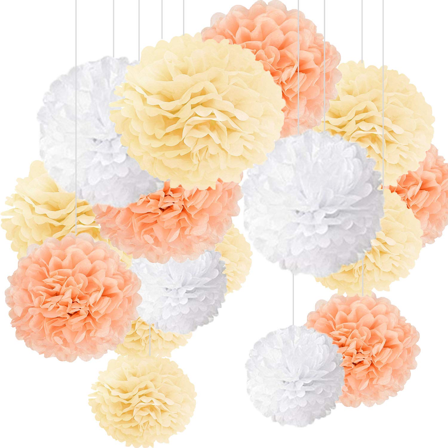 Pink Pompon Tissue Paper Pom Pom Paper Flower Ball to Hang 6 Inch 10 Inch 12 Inch Wedding Decoration Happy Birthday Birthday Party Set of 15 5xvert + 5xBlanc + 5xVert foncé