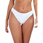 Colloyes Women's Swim Bottoms High Cut Mid Waisted Bikini Bottoms Moderate Coverage Bathing Suit Bottoms
