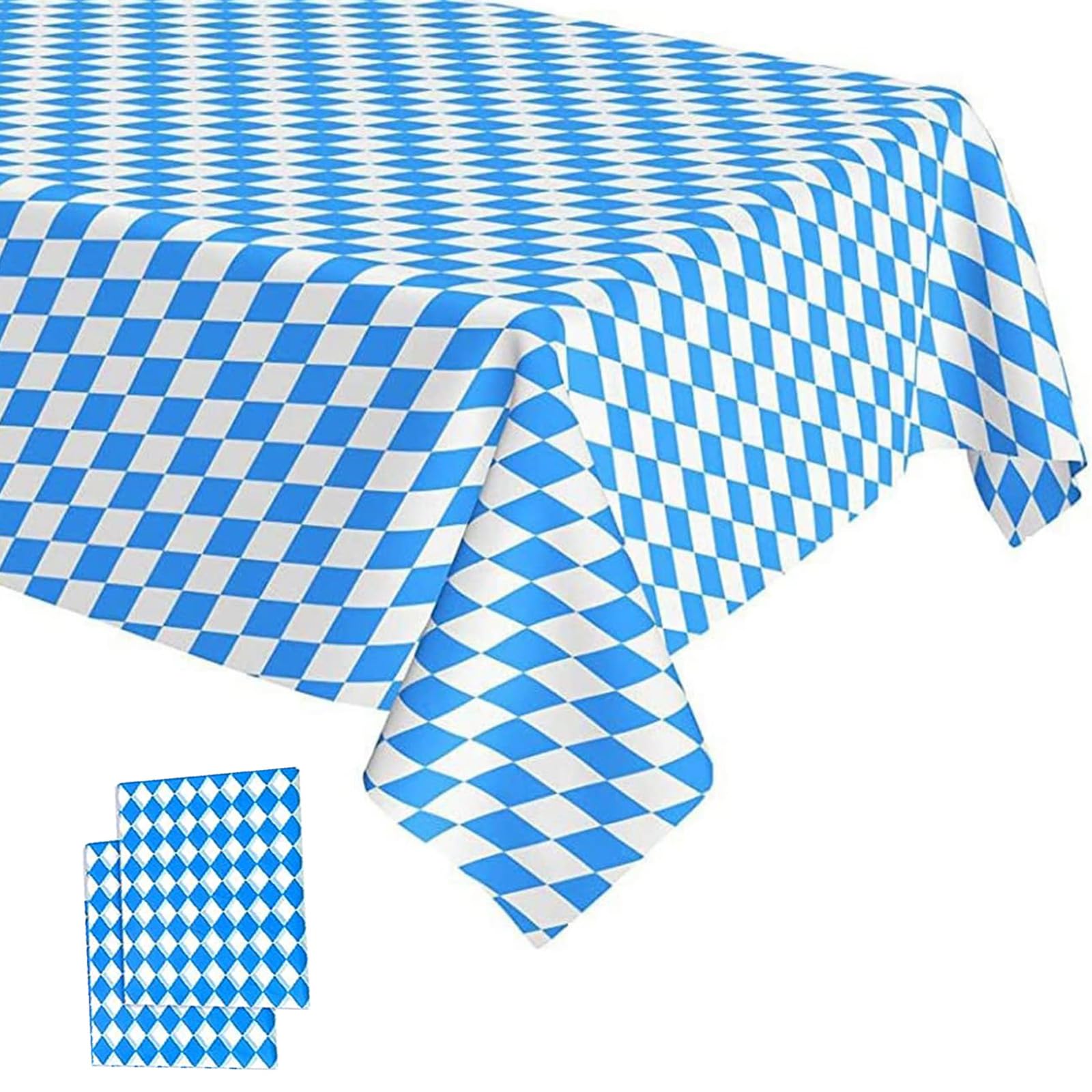 POPOYU 2Pcs Oktoberfest Party Tablecloth,137x274cm Bavarian Flag Blue White Diamond Checkered Table Covers,Oktoberfest Plastic Table Cloths for Oktoberfest Party Picnic Tablecloth Decorations โ image 1