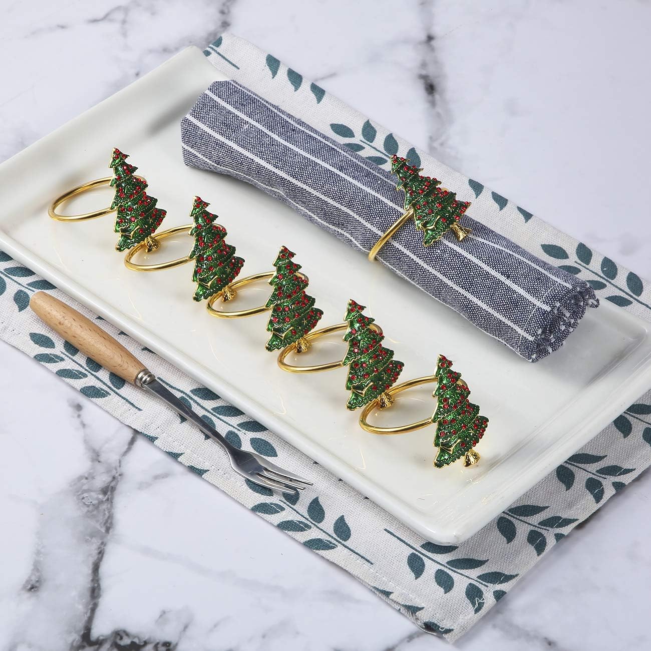 ZeeDix Set of 6 Green Chirstmas Tree Napkin Rings for Christmas Dinning Table Setting-Wedding Receptions, Christmas, Thanksgiving and Home Kitchen for Casual or Formal: Kitchen & Dining