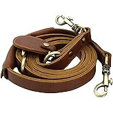Jack&amp;Chris Heavy Duty Leather Dog Leash, Genuine Leather Dog Leash with Padded Handle &amp; Tracker Holder, Durable Lead for Small Medium Large Dogs Walking Running Hiking, Brown