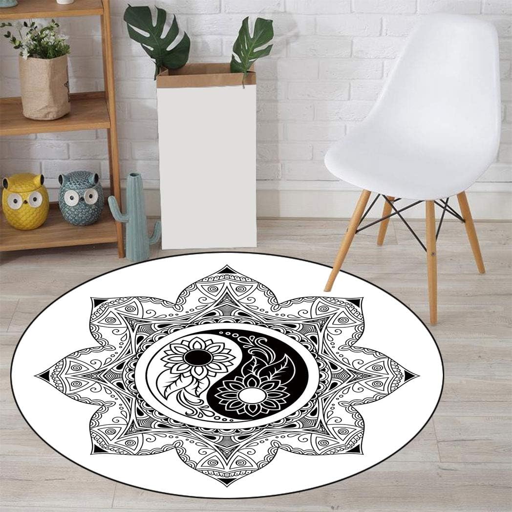 Ying Yang Decor Round Rugs, Yin Yang Characters for