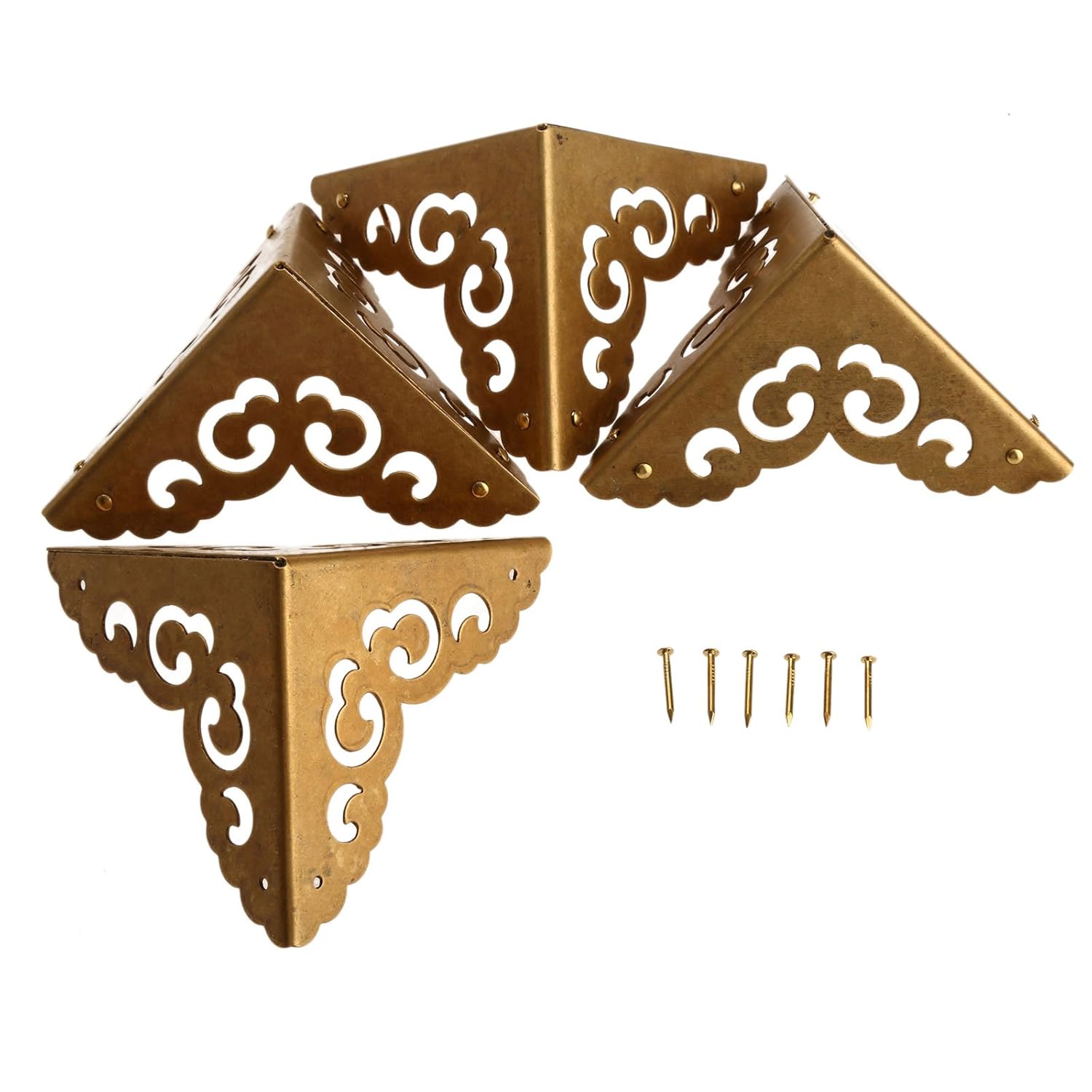 Dophee 4Pcs Retro Copper Corner Protector Guards for Kitchen Furniture Cupboard Drawer