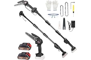 TeqHome 2-in-1 Cordless Pole Saw & 6 Inch/4 Inch Mini Chainsaw, Electric Pole Saw for Tree Trimming with 2x 21V 3.0Ah Batteries & Charger, 13FT Max Reach Battery Powered Pole Chainsaw for Wood Cutting