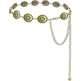 AGEN KGEN Western Concho Belt for Women Cowgirl Metal Belt Vintage Boho ChainBelt for Dresses Jeans & Country Concert Outfit