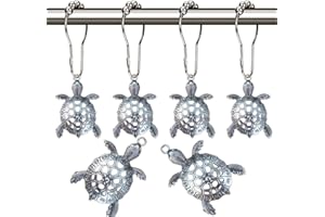 AIMOYE Sea Turtles Shower Curtain Hooks Rings - Silver Metal Shower Hooks for Shower Curtain, Rust Proof Shower Curain Hooks Clips Bathroom Accessories Set, Ocean Tropical Beach Theme Bathroom Decor
