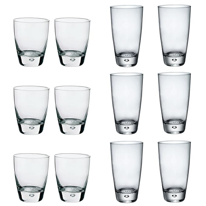 Bormioli Rocco Luna Clear Bubble Base Highball Cocktail Glasses