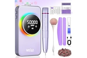 Welan Electric Nail Drill Professional, 50000RPM Electric Nail File Portable Nail Drill Kit 6000mAh Rechargeable Machine for Acrylic Gel Nail, Manicure Pedicure Polishing Nail for Salon Home Purple