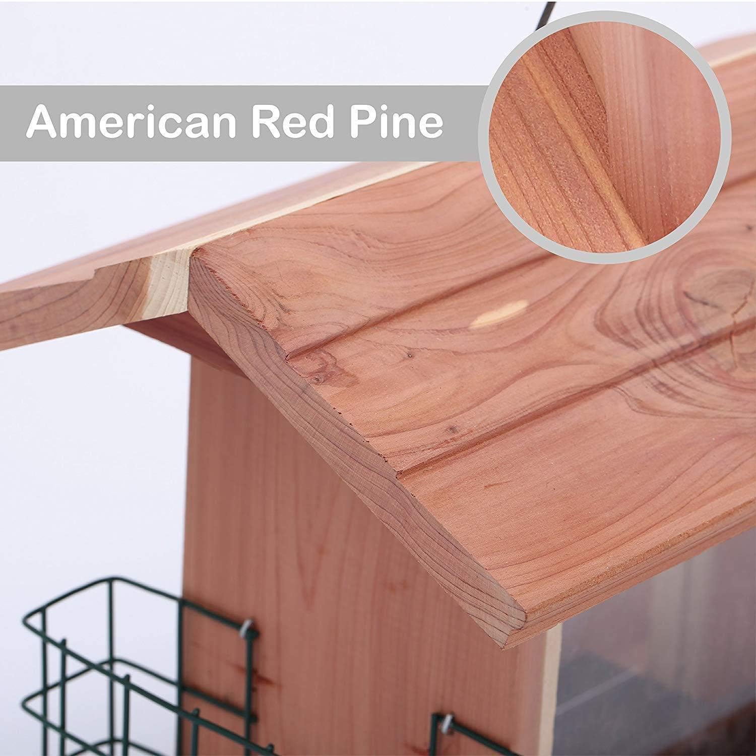 Solution4Patio Homes Garden USA Cedar Bird Feeder Wildbird Essentials Handmade Wooden Outdoor Ranch Patio Yard Tree Hanging with Double Plastic Window and Double Suet Holder Cages Combination #G-8534 : Garden & Outdoor