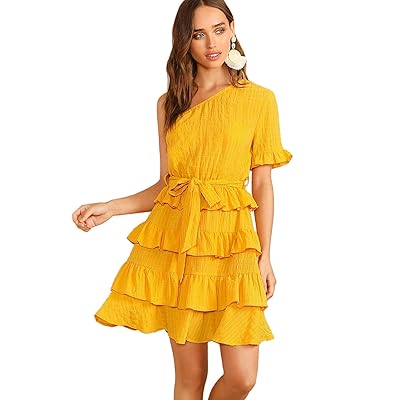 ROMWE One Shoulder Ruffle Dress with Self Belt Nigeria Ubuy