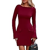 PRETTYGARDEN Womens Fall Long Sleeve Mini Dress 2025 Trendy Boat Neck Bodycon Knit Elegant Short Party Formal Dresses
