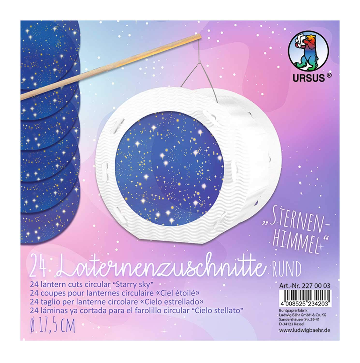 Ursus 2270003 Lantern Cut-Outs Starry Sky 24 Round Cut Made of Tracing Paper 115 g/m² Printed on One Side for Crafting Lanterns with a Diameter of Approx. 17.5 cm, colourful