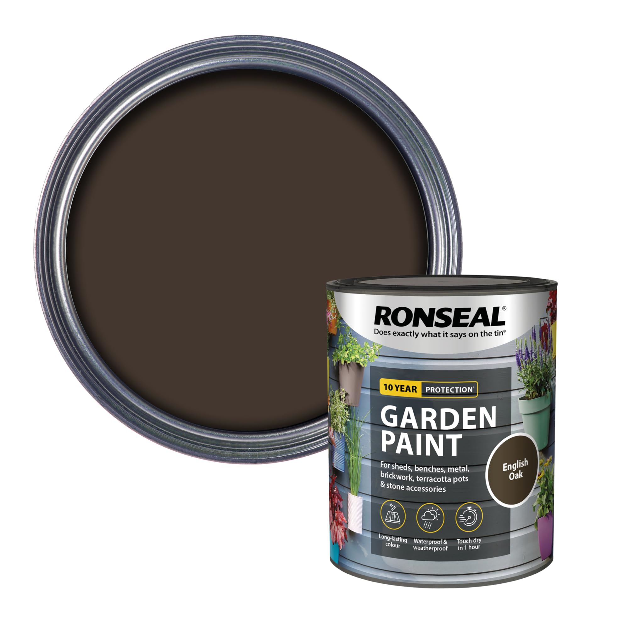 Ronseal RSLGPEO750 GPEO750 Garden Paint English Oak 750ml, 750 ml