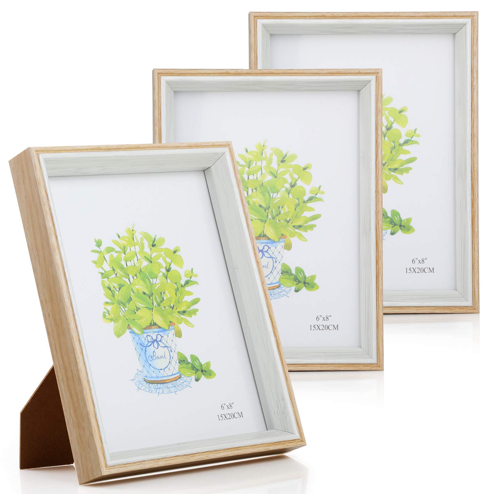 Simpeak 3 Pieces 8 "x 6" Portrait Photo Frame with Vertical/Horizontal Angle Bracket, 15 * 20cm Photo Frame for Home Office Decoration, White