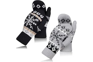 Shyyween 2 Pairs Winter Knitted Gloves Mittens for Women Snowflakes Warm Fleece Lining Mittens Gift for Christmas