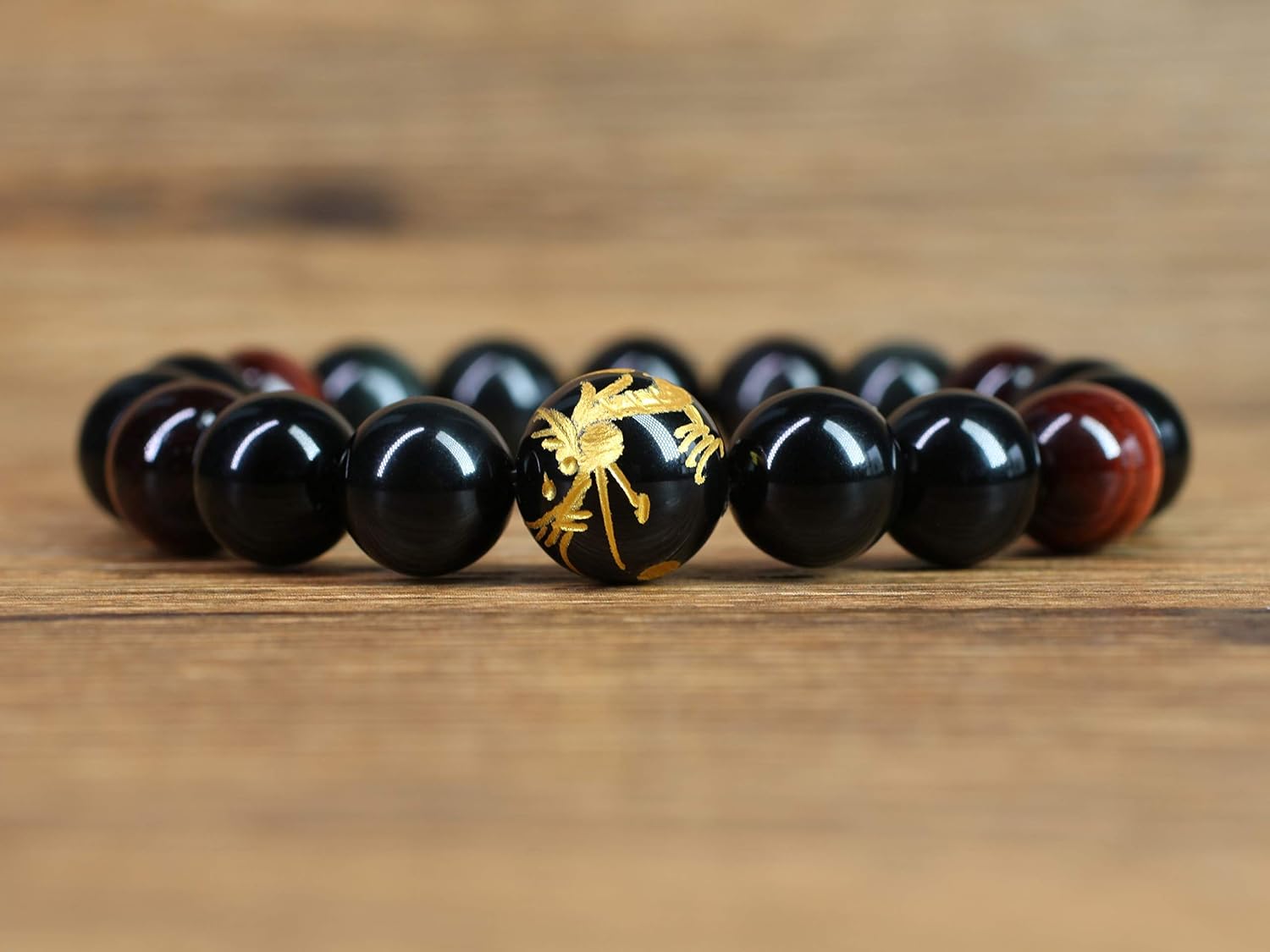 COAI Men's Dragon Bracelet Black Obsidian Red Tiger Eye Beaded Bracelet for Men 10mm, 6.25 inches - Image 4