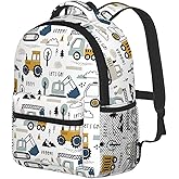 PAYOHTO Toddler Backpack for Boys Age 3-8 Kids Construction Truck Excavator Bookbag for Kindergarten Preschool Water Resistance Cute Mini Small Simple Travel Daypack (White)